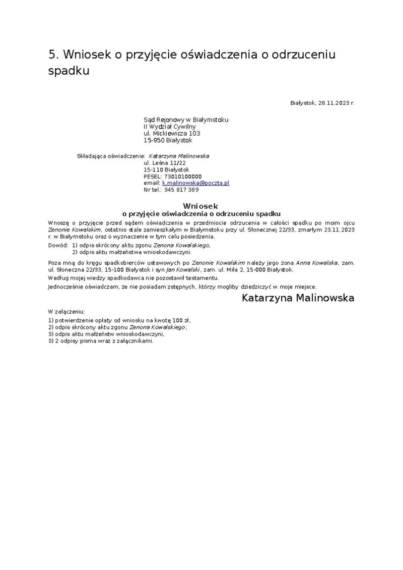 Odrzucenie spadku w imieniu małoletniego