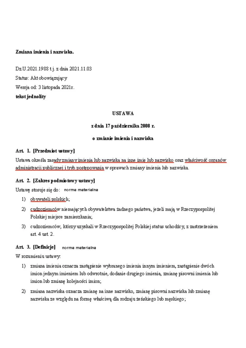 Wniosek o zmianę imienia